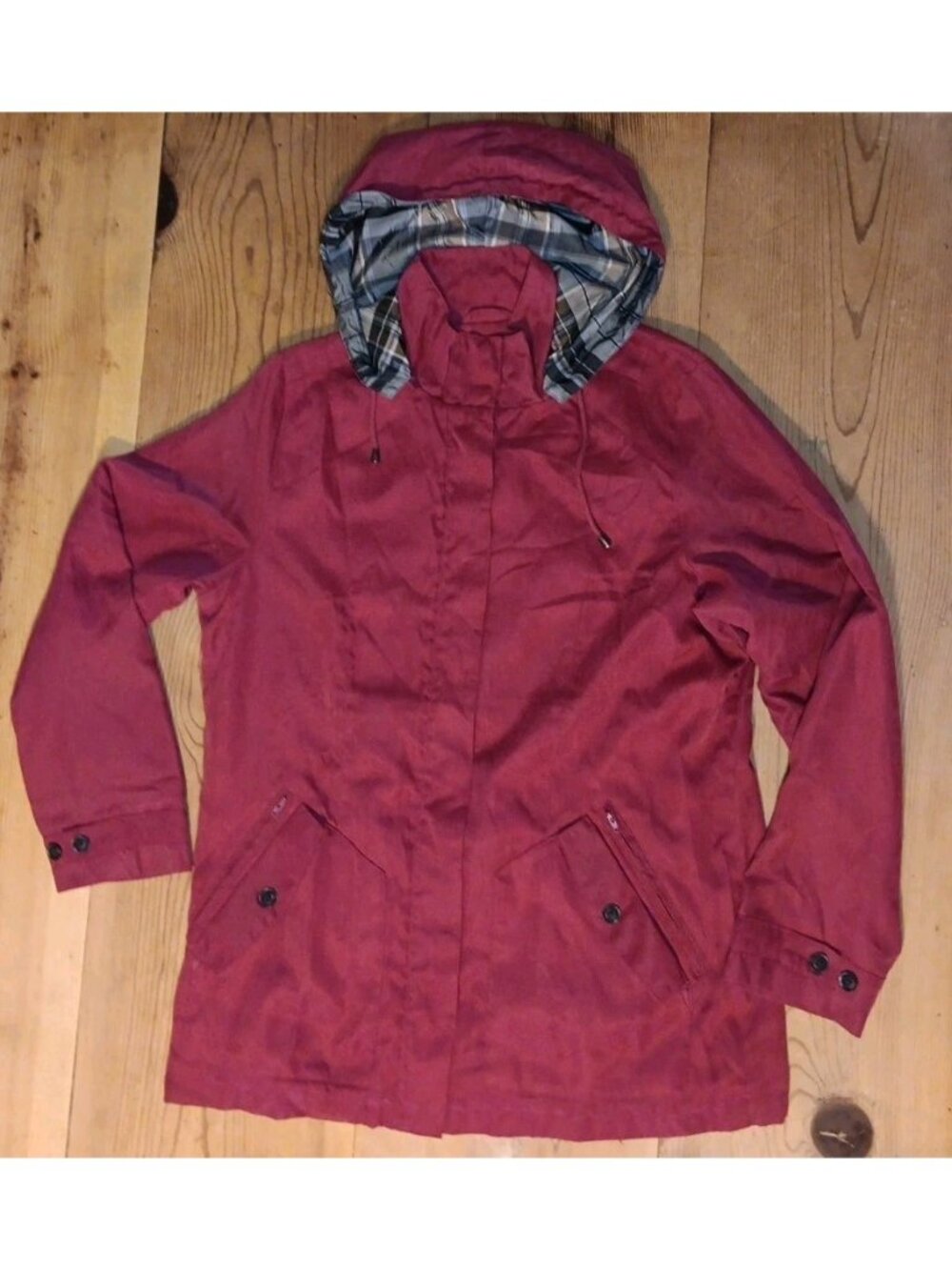 Magellans Women M Jacket Coat Maroon Hooded Pocket Outdoor Travel Gear Button Up